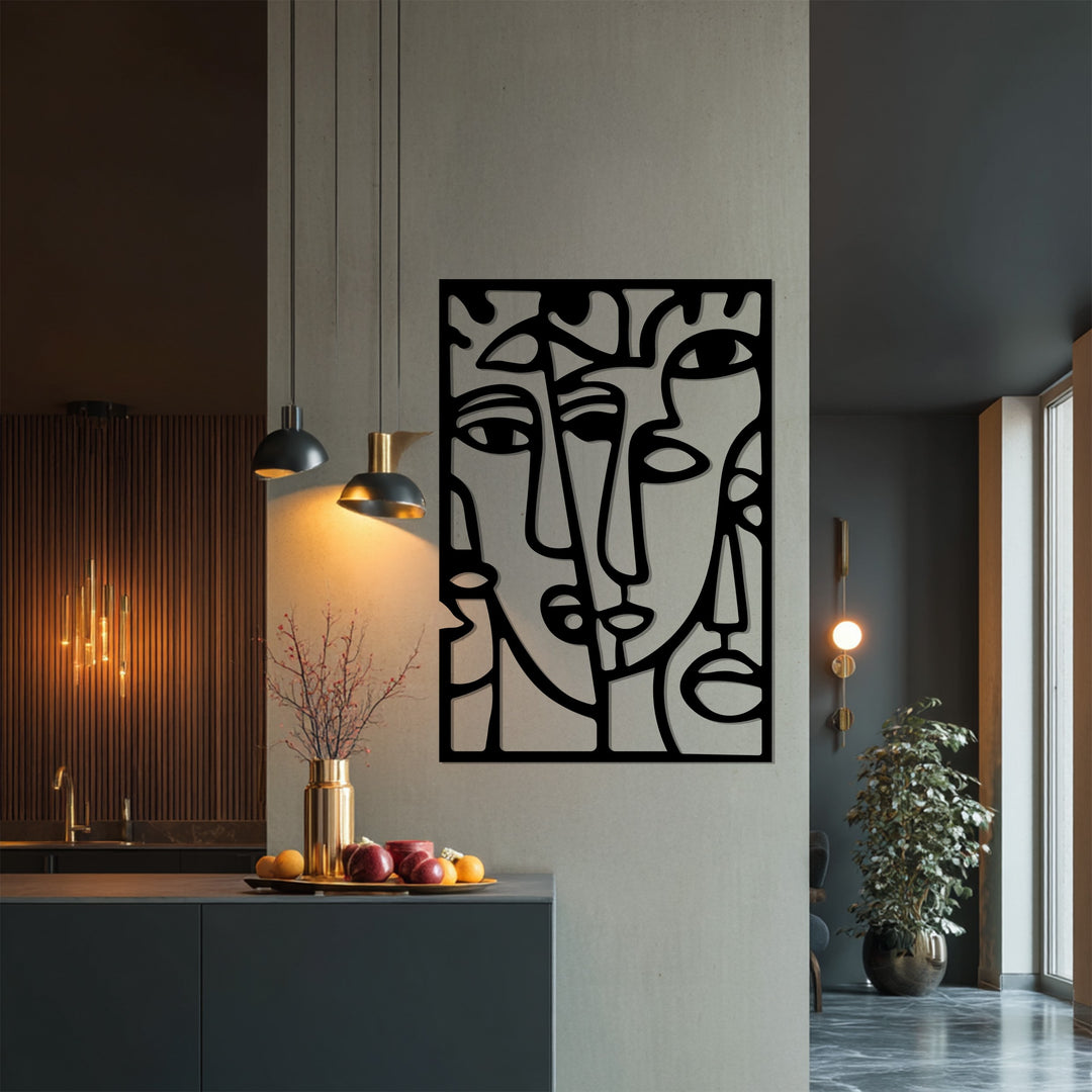Abstract Faces Metal Wall Art – Modern Minimalist Line Art Décor