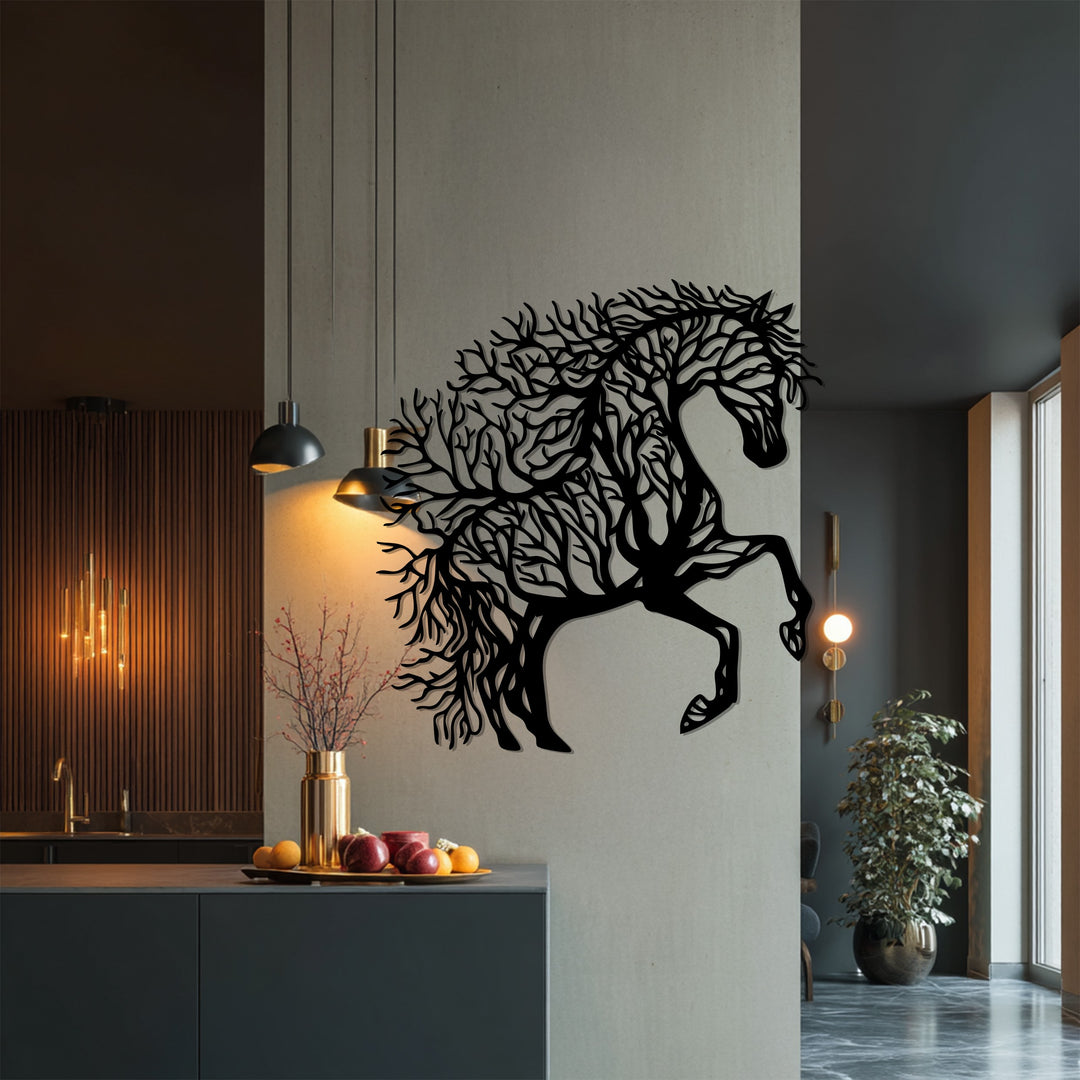 Majestic Tree Horse – Nature-Inspired Metal Wall Art