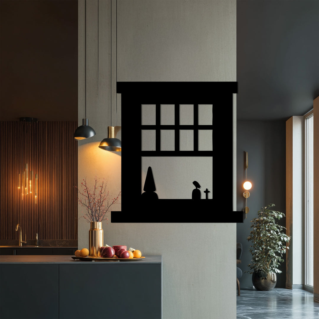 Square Grid Window Metal Wall Art – Minimalist Silhouette Décor