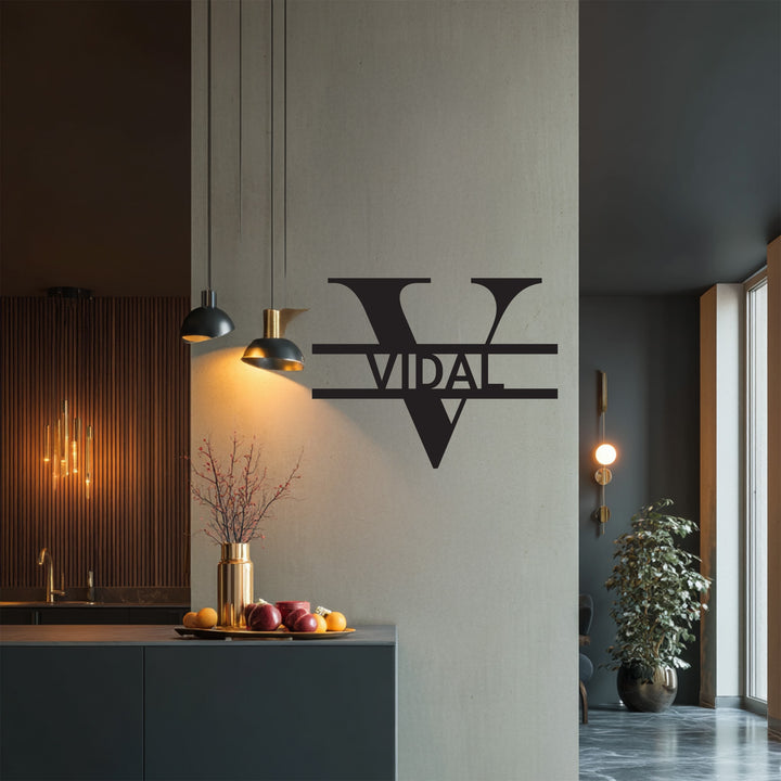 Elegant letter M metal wall art with name design