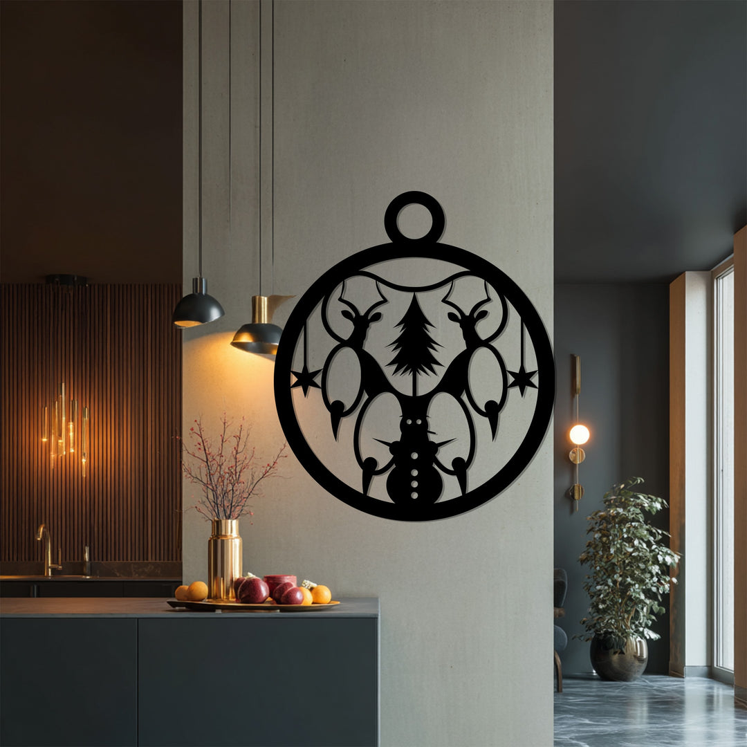 تناغم الشتاء – عيد الميلاد مع الرنة ورجل الثلج فن جداري معدني