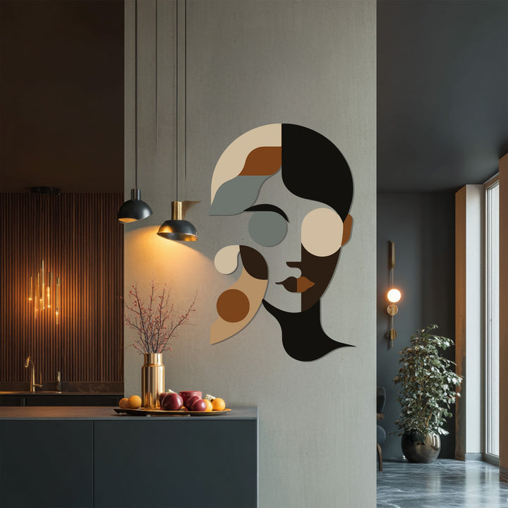Abstract woman face décor — elegant metal wall art for contemporary interiors