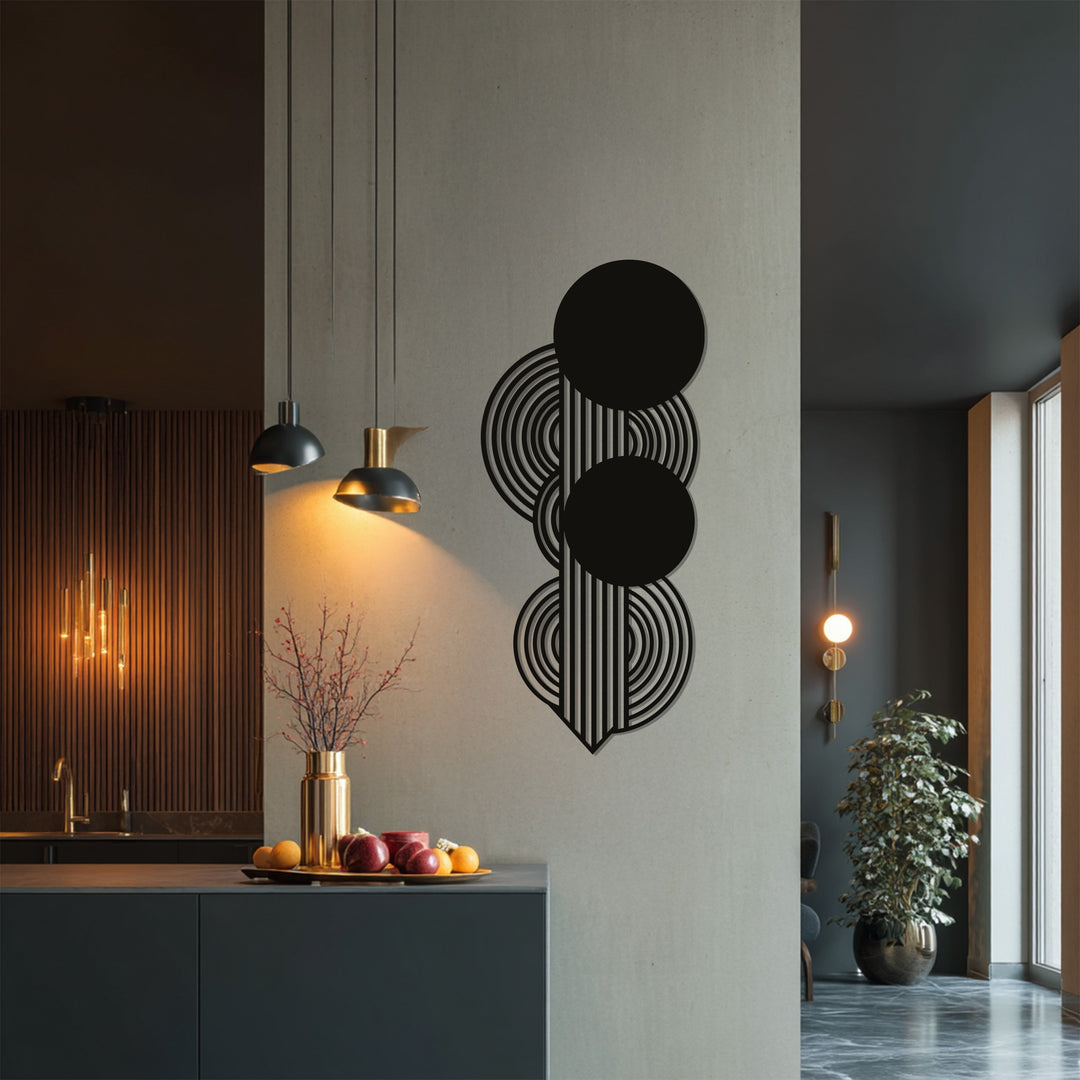 Geometric Circles Metal Wall Art – Black Modern Wall Sculpture