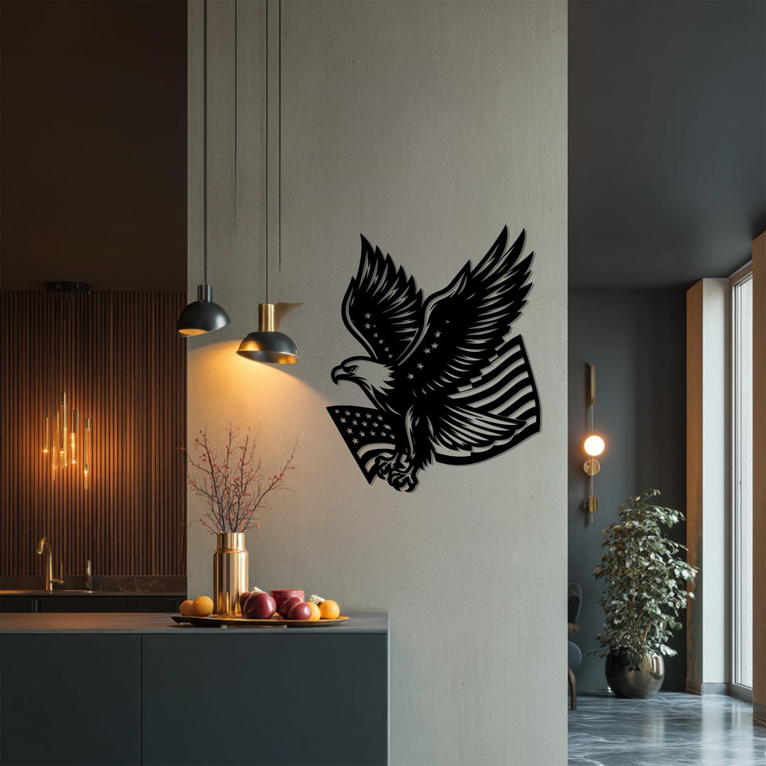 American flag and eagle patriotic metal art