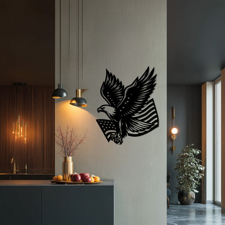American flag and eagle patriotic metal art