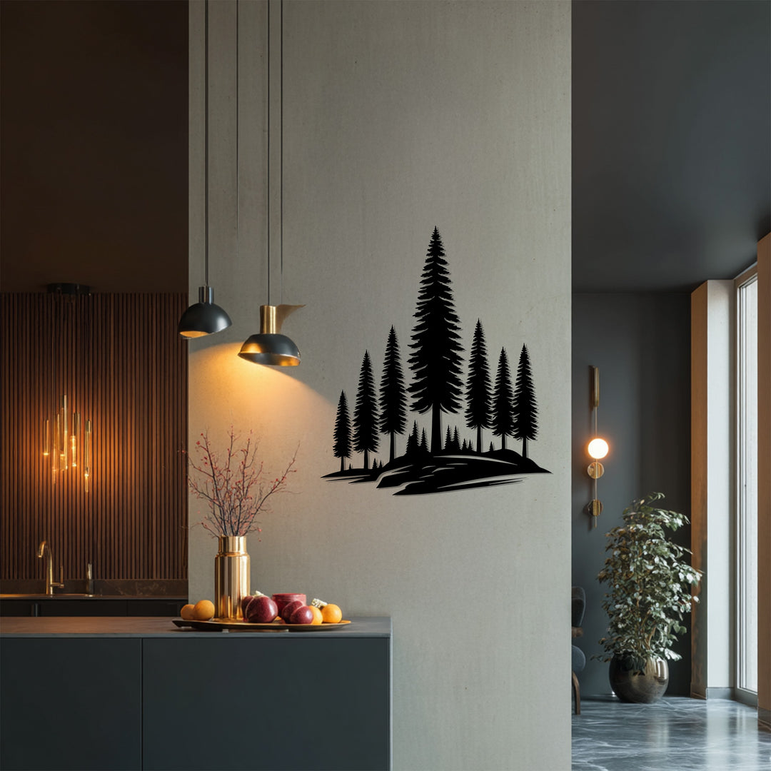 Pine tree silhouette metal wall decoration
