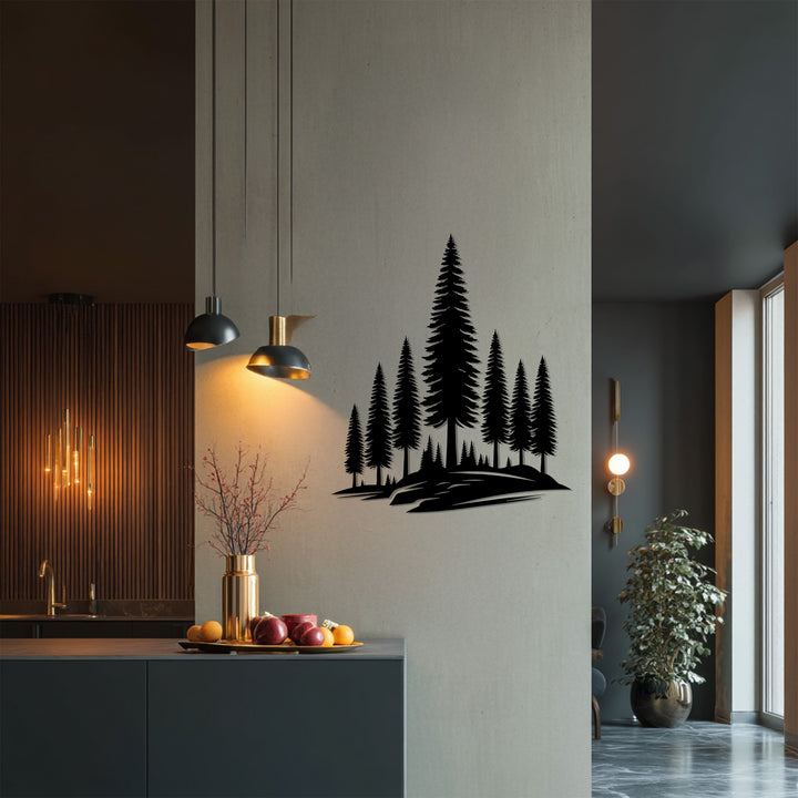 Pine tree silhouette metal wall decoration