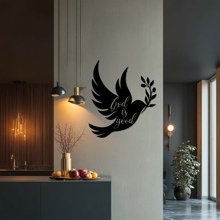 Dove and olive branch metal wall sculpture