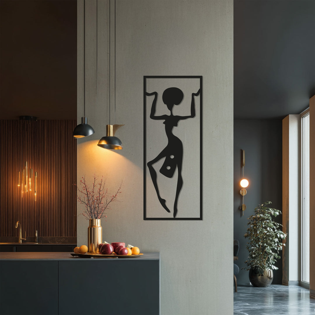 African Tribal Woman Metal Wall Art – Ethnic Silhouette Decor