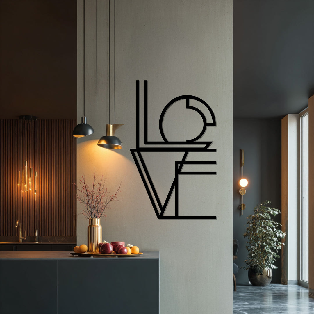 Geometric LOVE Metal Wall Art – Modern Romantic Typography Décor