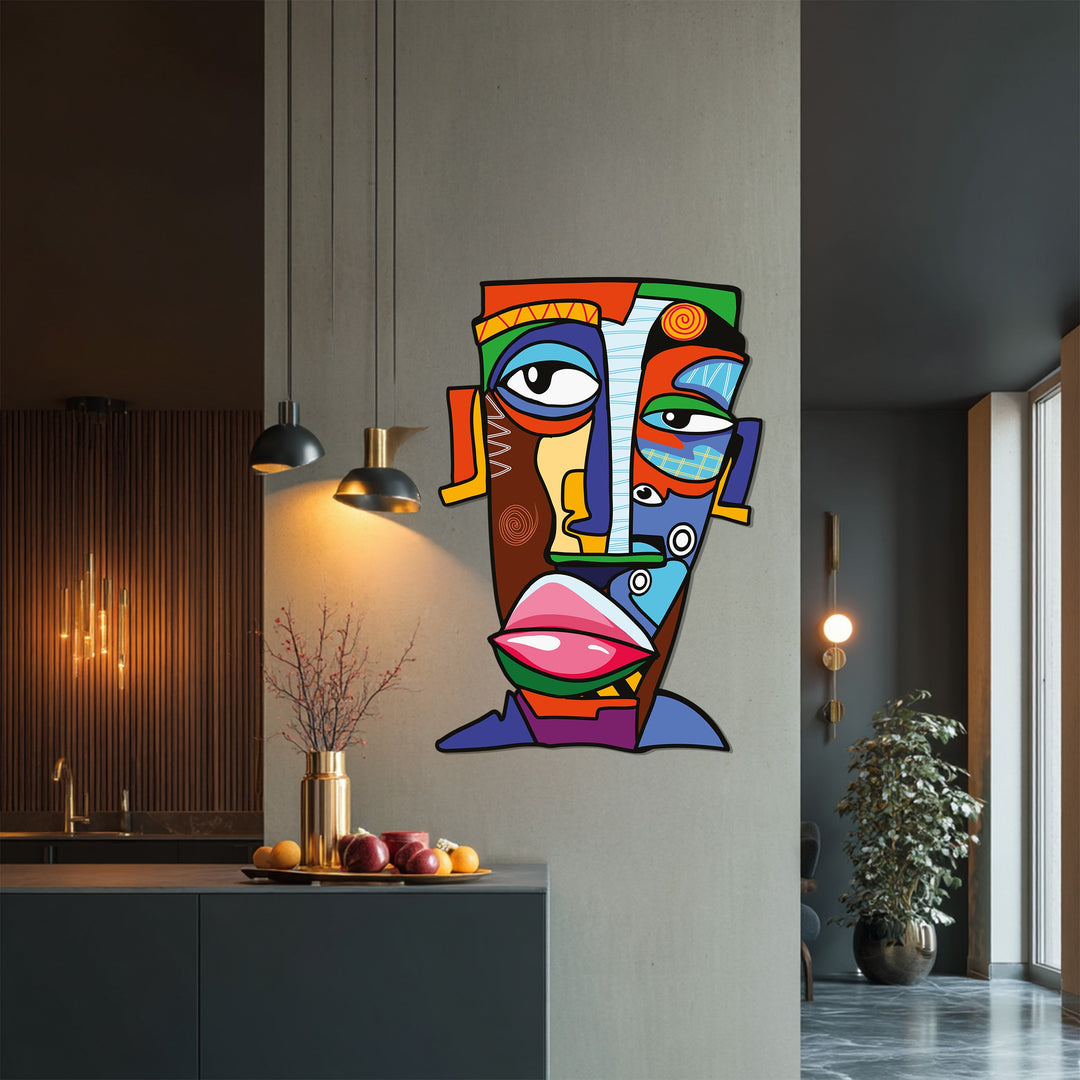 Multicolor geometric portrait wall sculpture