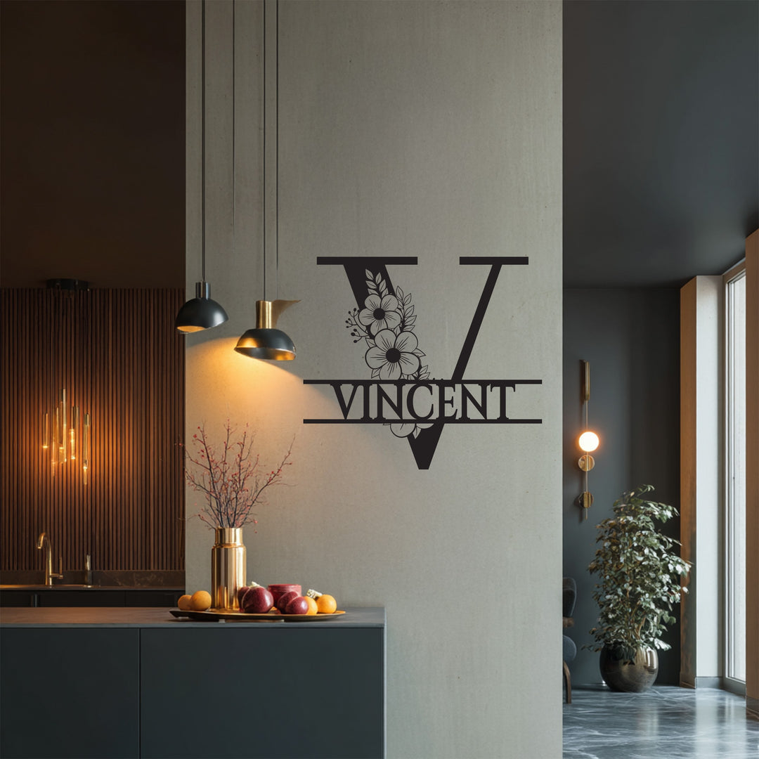 Floral Family Name Metal Wall Art – Custom Monogram Sign