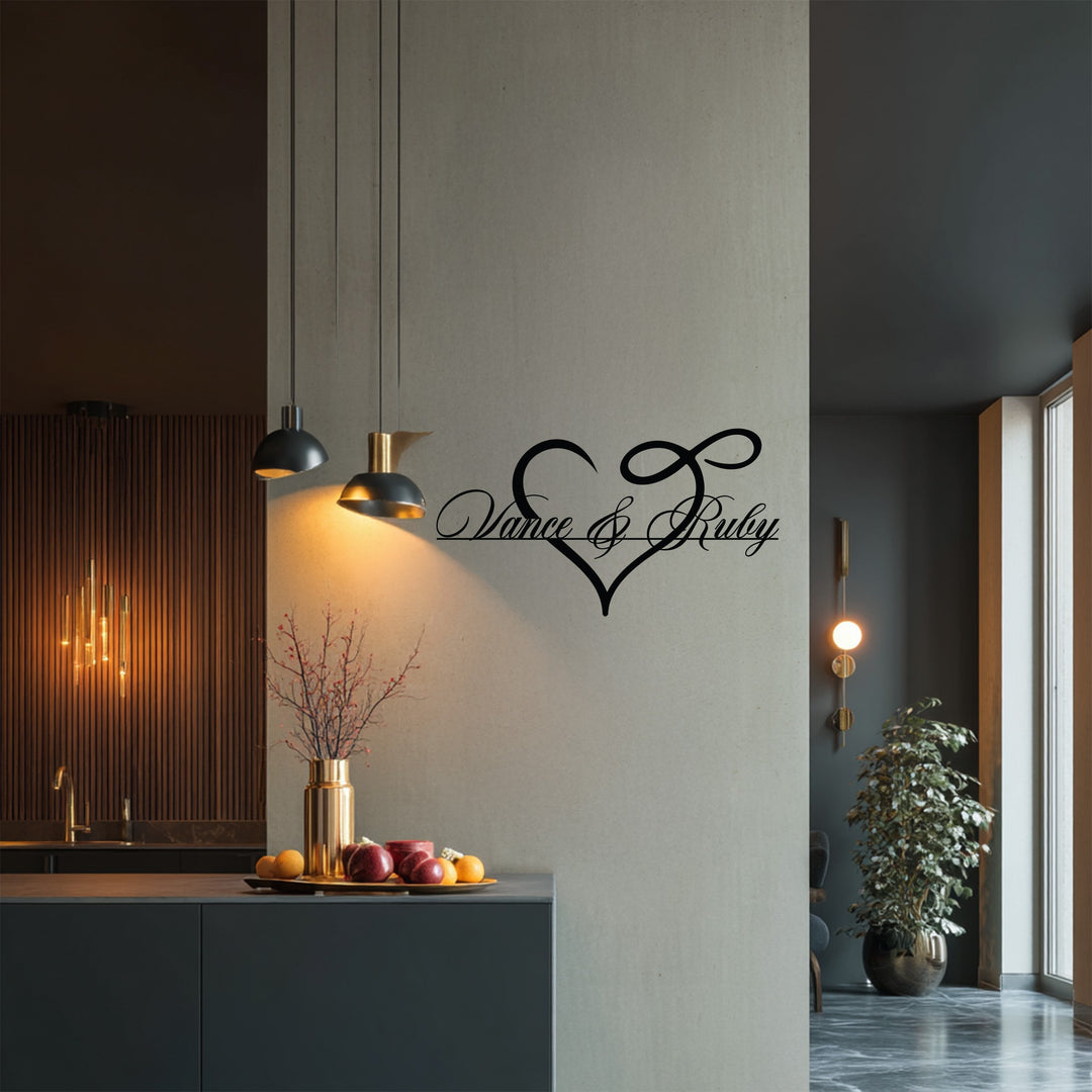 Owen & Ruby Heart Metal Wall Art – Personalized Couple Name Decor
