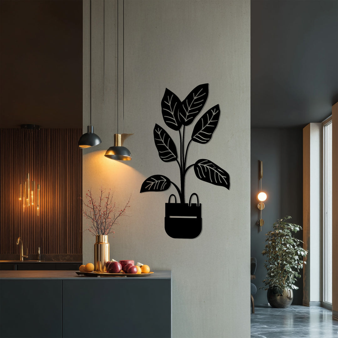 Modern Potted Plant Metal Wall Art – Botanical Minimalist Decor