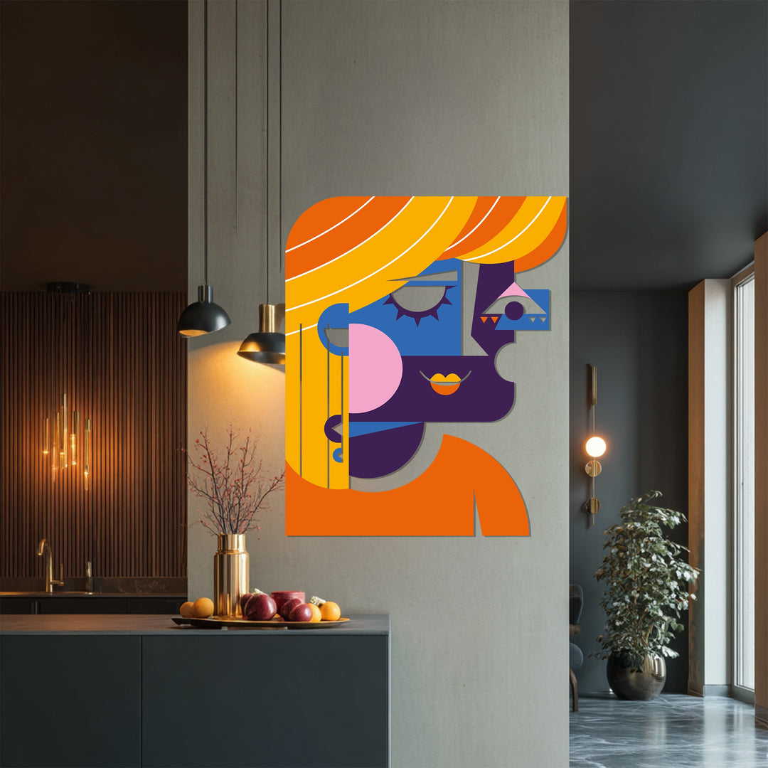 Cubist Woman Metal Wall Art – Modern Abstract Face Decor