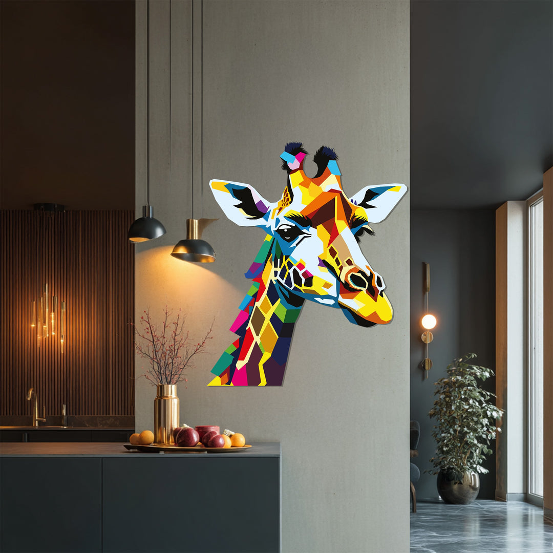 Colorful Giraffe Metal Wall Art – Modern Geometric Animal Home Decor