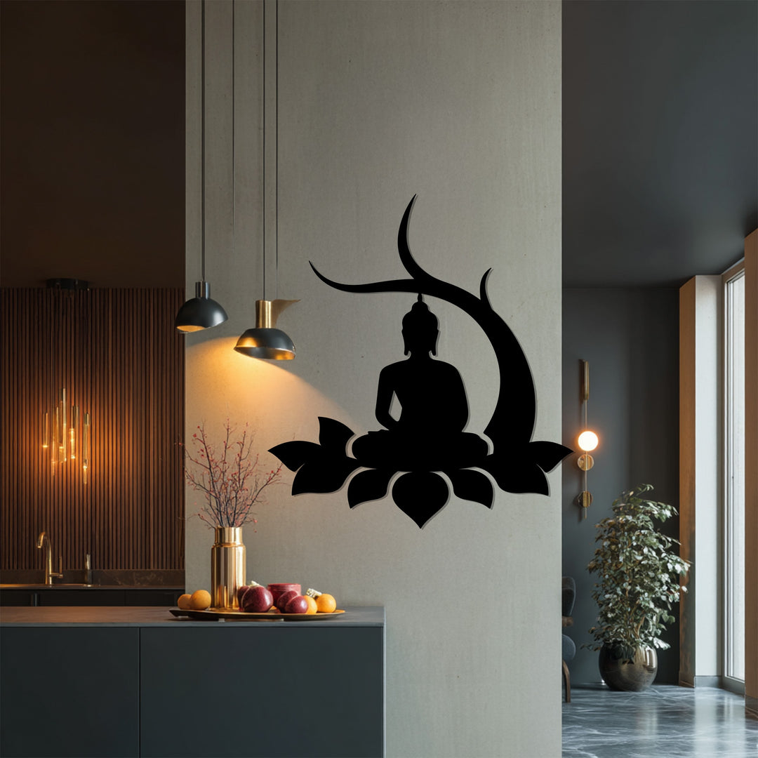 Lotus Buddha Metal Wall Art – Meditative Silhouette Décor