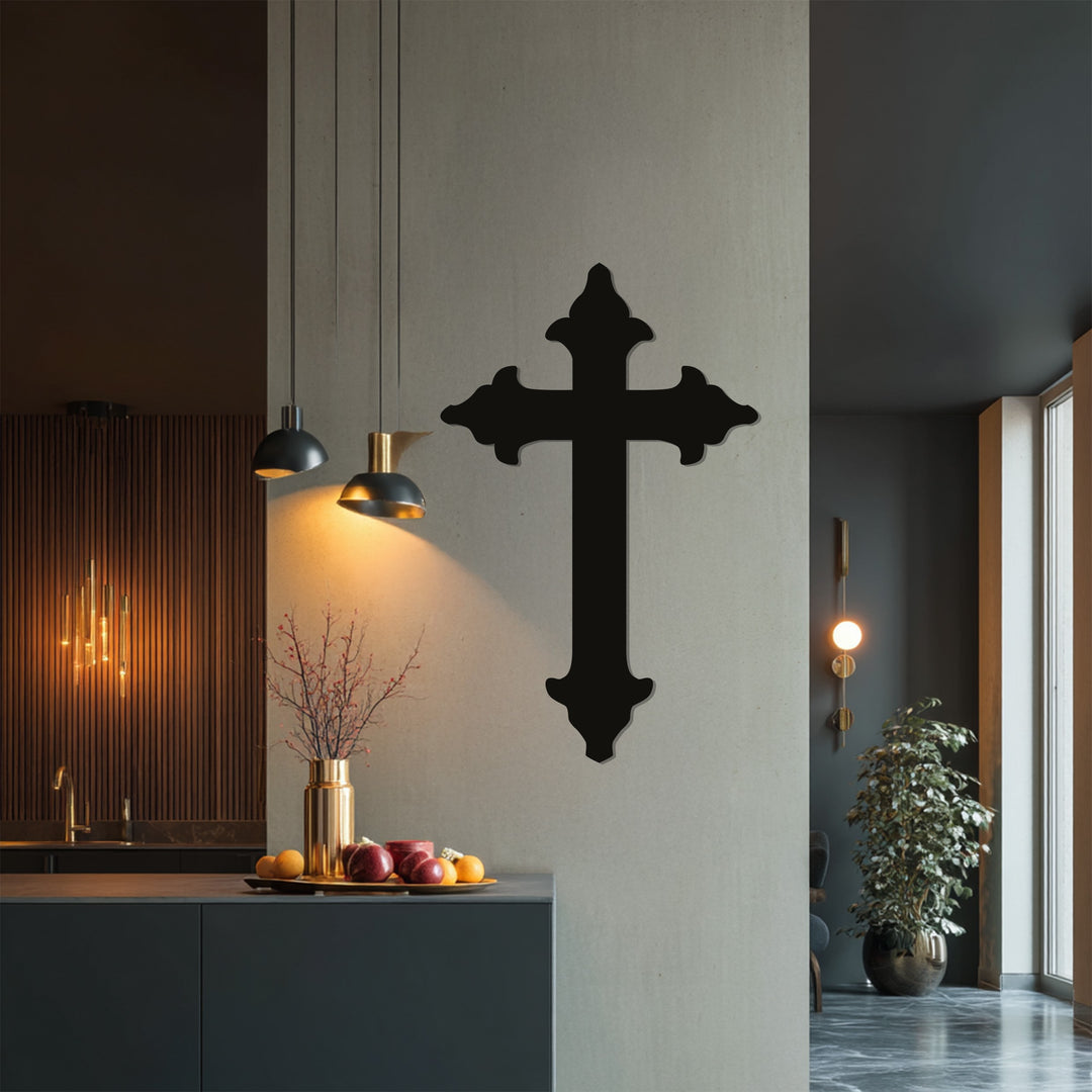 Classic Cross Metal Wall Art – Black Religious Wall Sculpture