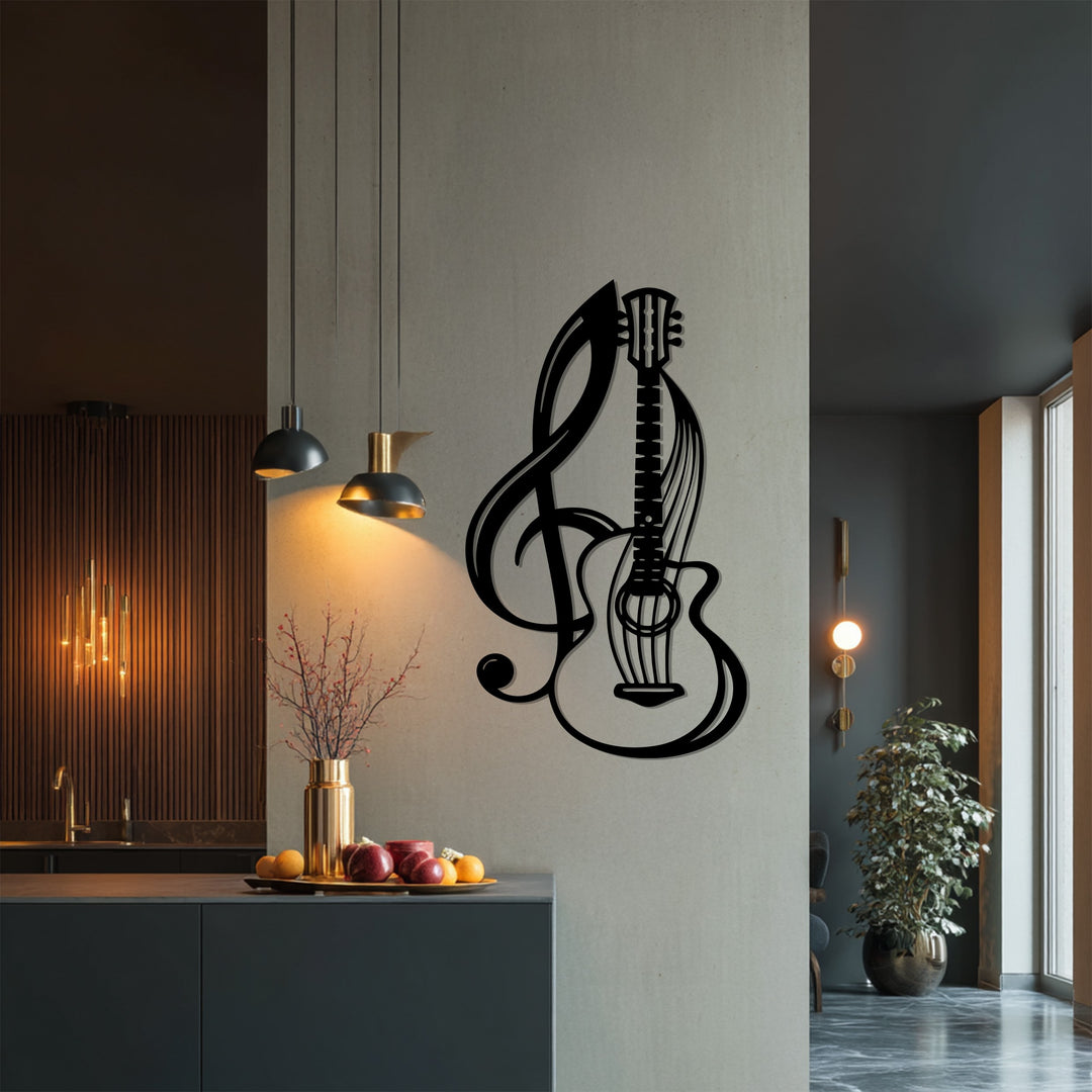 أوتار هارموني - غيتار ونوتة موسيقية فن جداري معدني