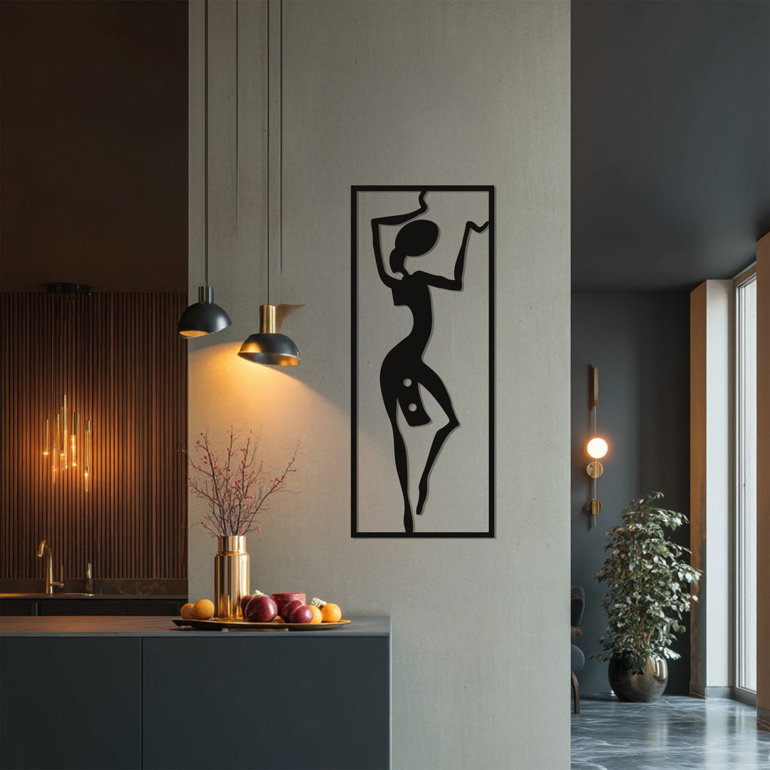 African Tribal Dancer Metal Wall Art – Black Wall Sculpture