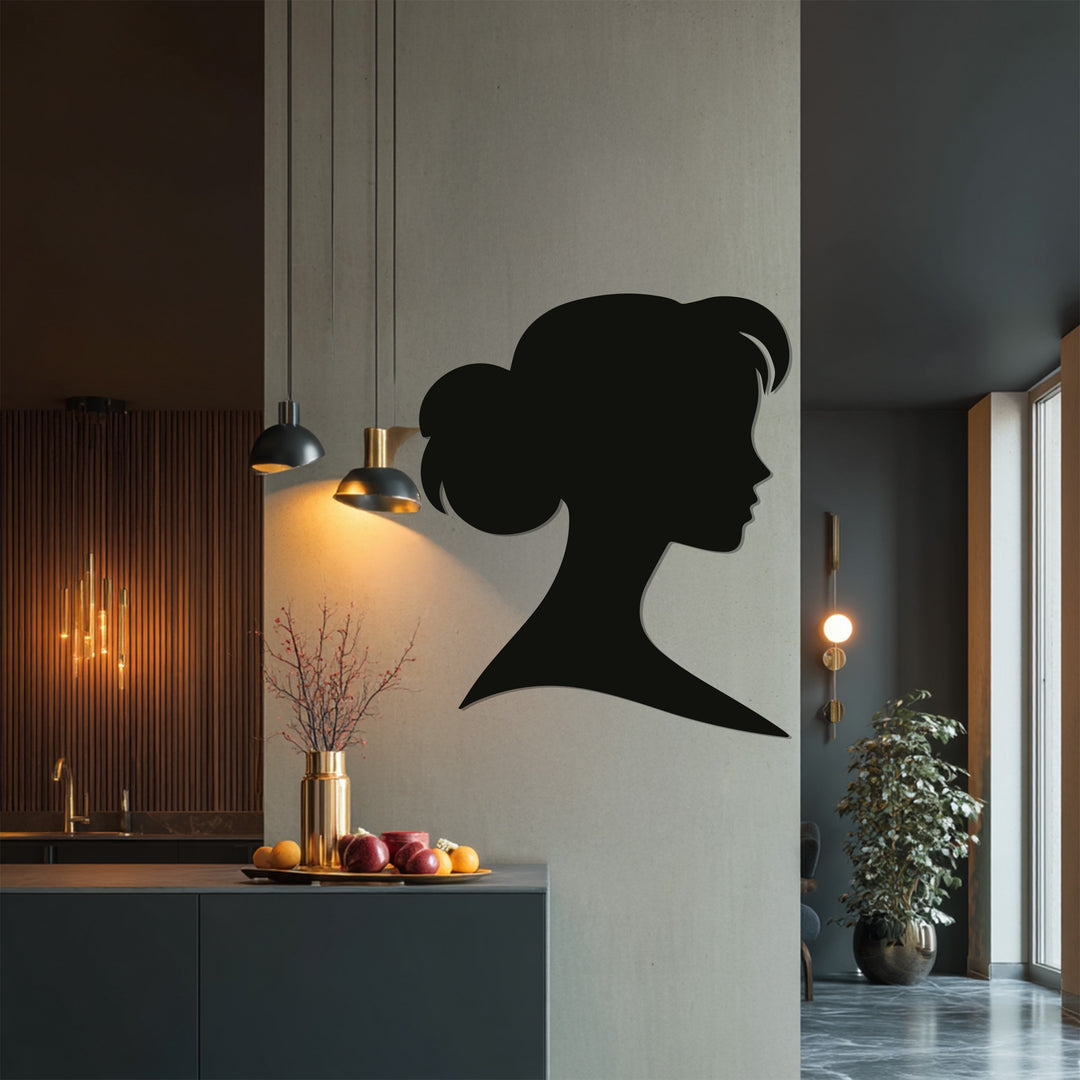 Contemporary woman face outline metal wall art for interiors