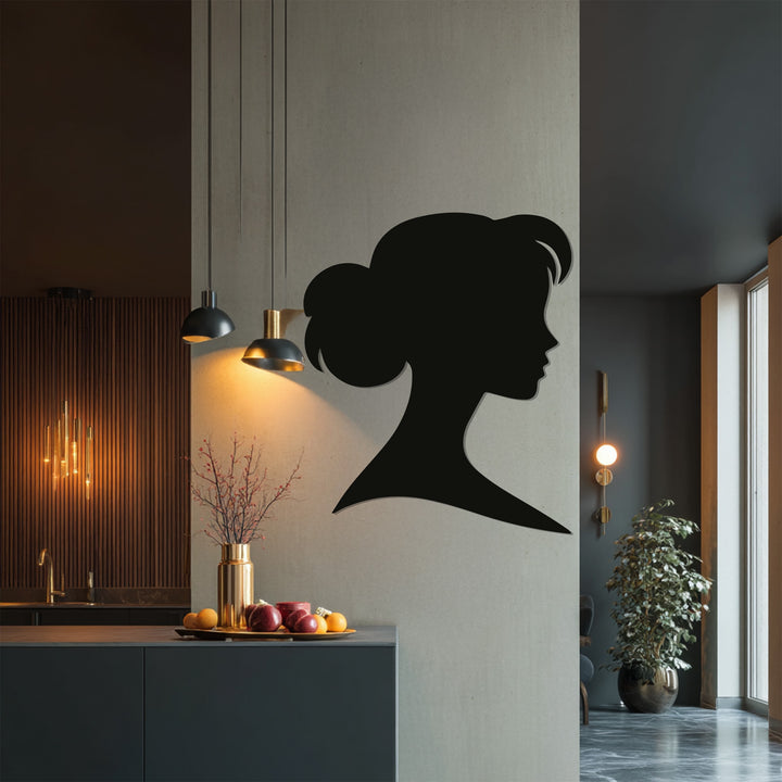Contemporary woman face outline metal wall art for interiors