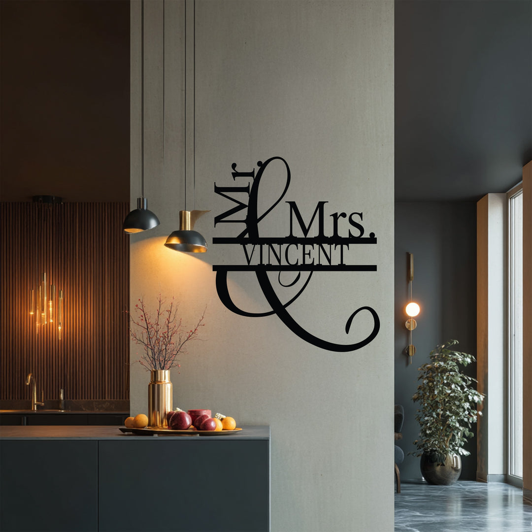 Elegant ampersand family name metal wall sign