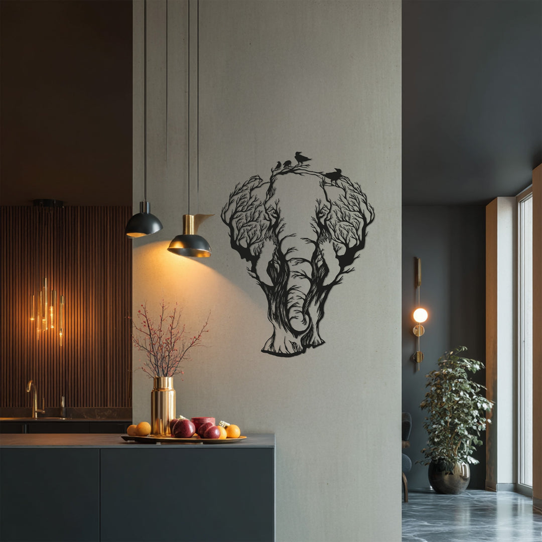 Elephant Tree Metal Wall Art – Wildlife Inspired Design