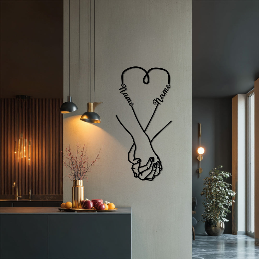 Custom Holding Hands Heart Metal Wall Art – Personalized Names