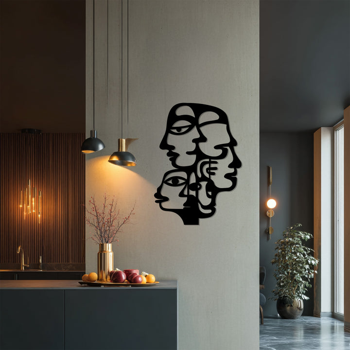 Minimalist geometric faces metal artwork