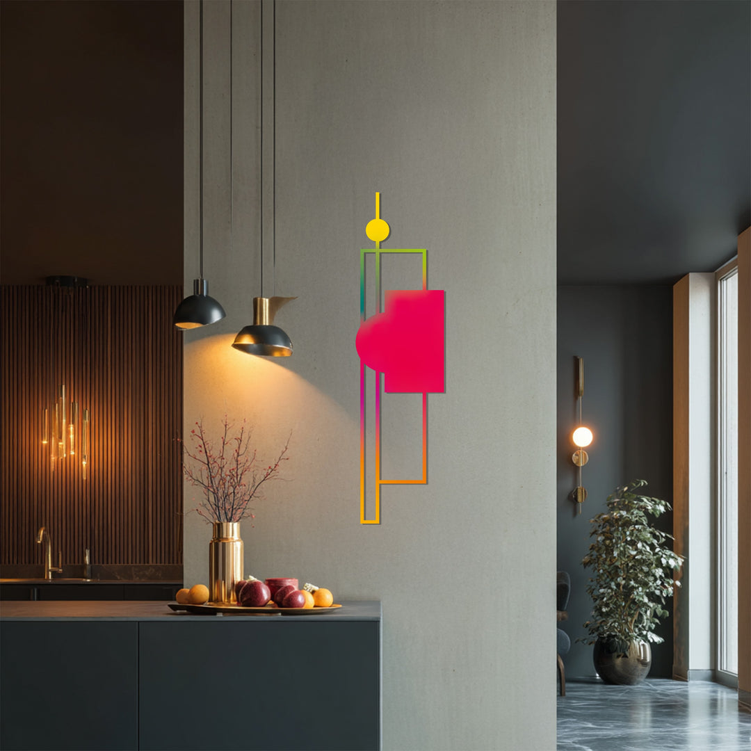 Colorful gradient metal wall decor with geometric composition