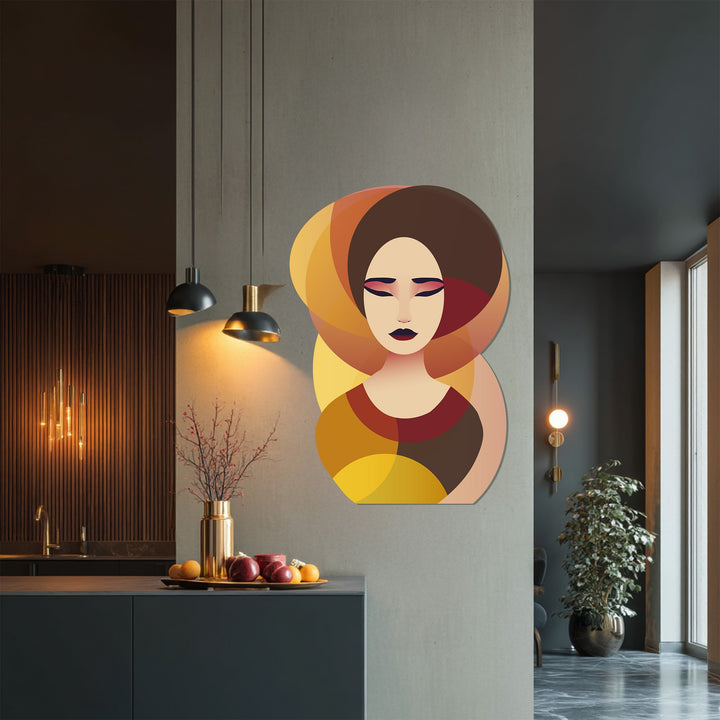 Minimalist woman face artwork in overlapping geometric shapes