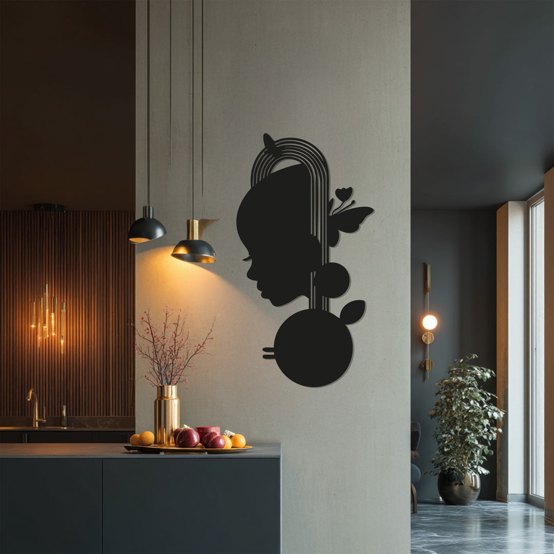 Girl Silhouette Metal Wall Art – Black Butterfly Wall Sculpture