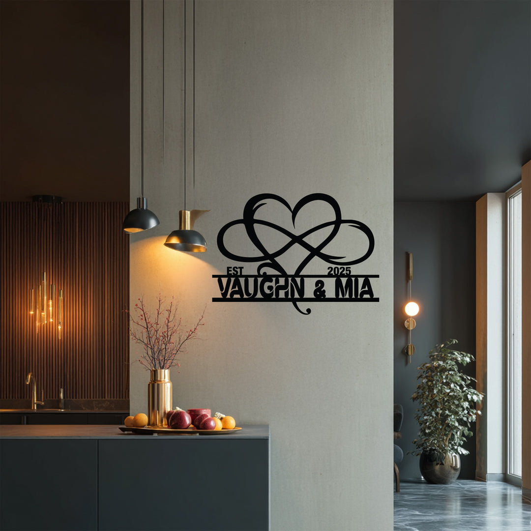 Henry & Zoe Infinity Heart Metal Wall Art – Personalized Couple Name Decor