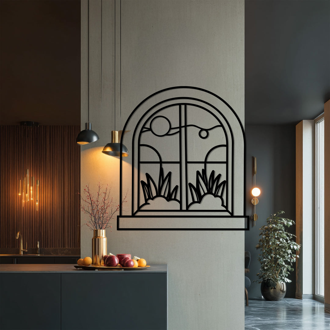 Arched Scenic Window – Decorative Metal Wall Art with Nature View