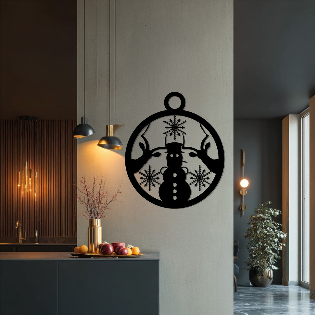 Abbraccio invernale – Natale con pupazzo di neve e renne Decorazioni Murali in Metallo