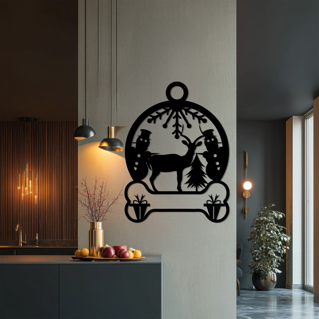Snowland Serenity – Reindeer & Snowman Metal Wall Art