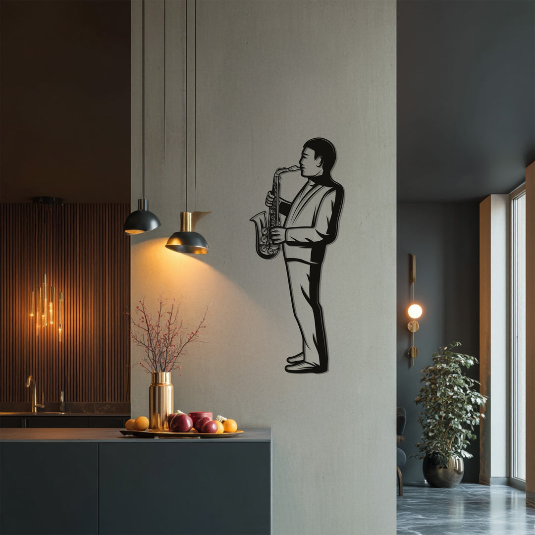 Jazz Saxophone Player Metal Wall Art – Music Silhouette Decor