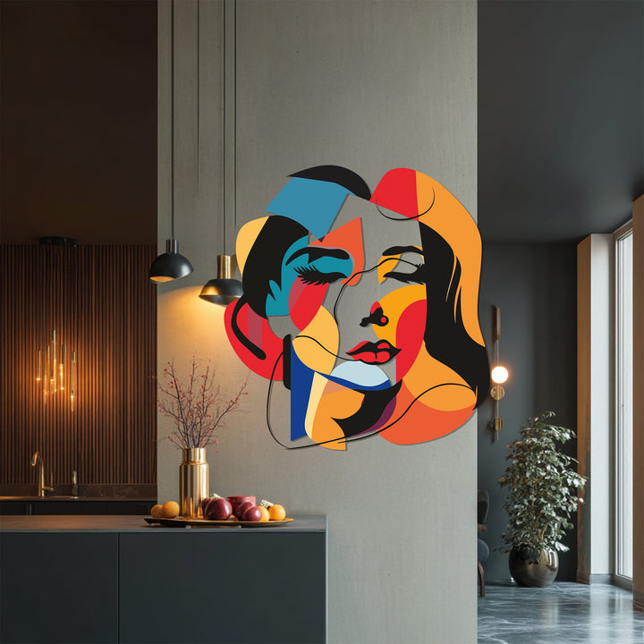 Expressionist multicolor woman face artwork for modern homes