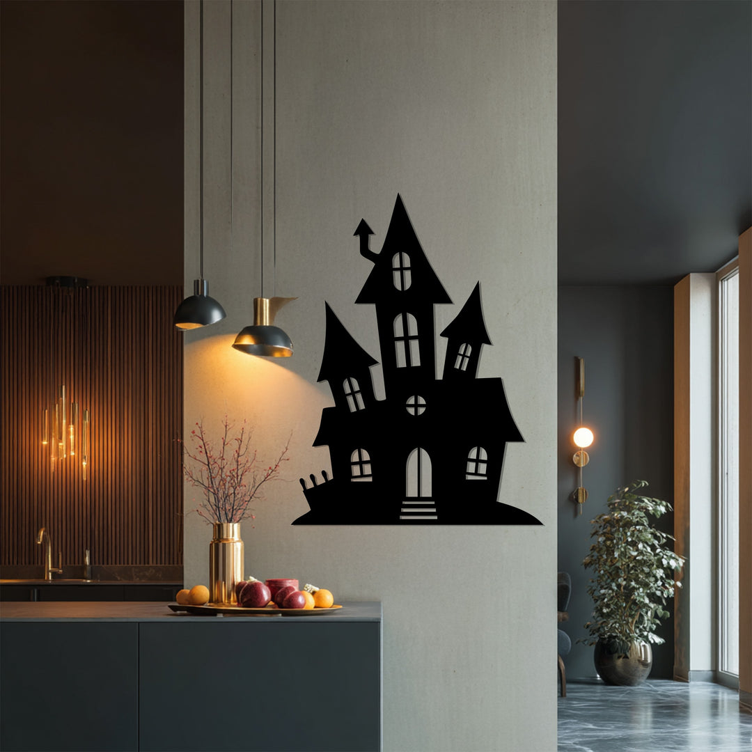 Gothic house silhouette wall art metal laser cut design