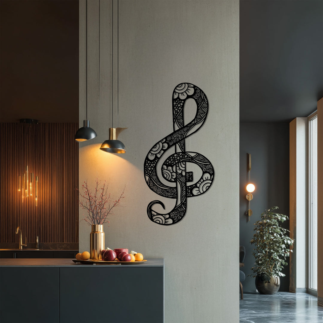 Floral Treble Clef Metal Wall Art – Decorative Music Note
