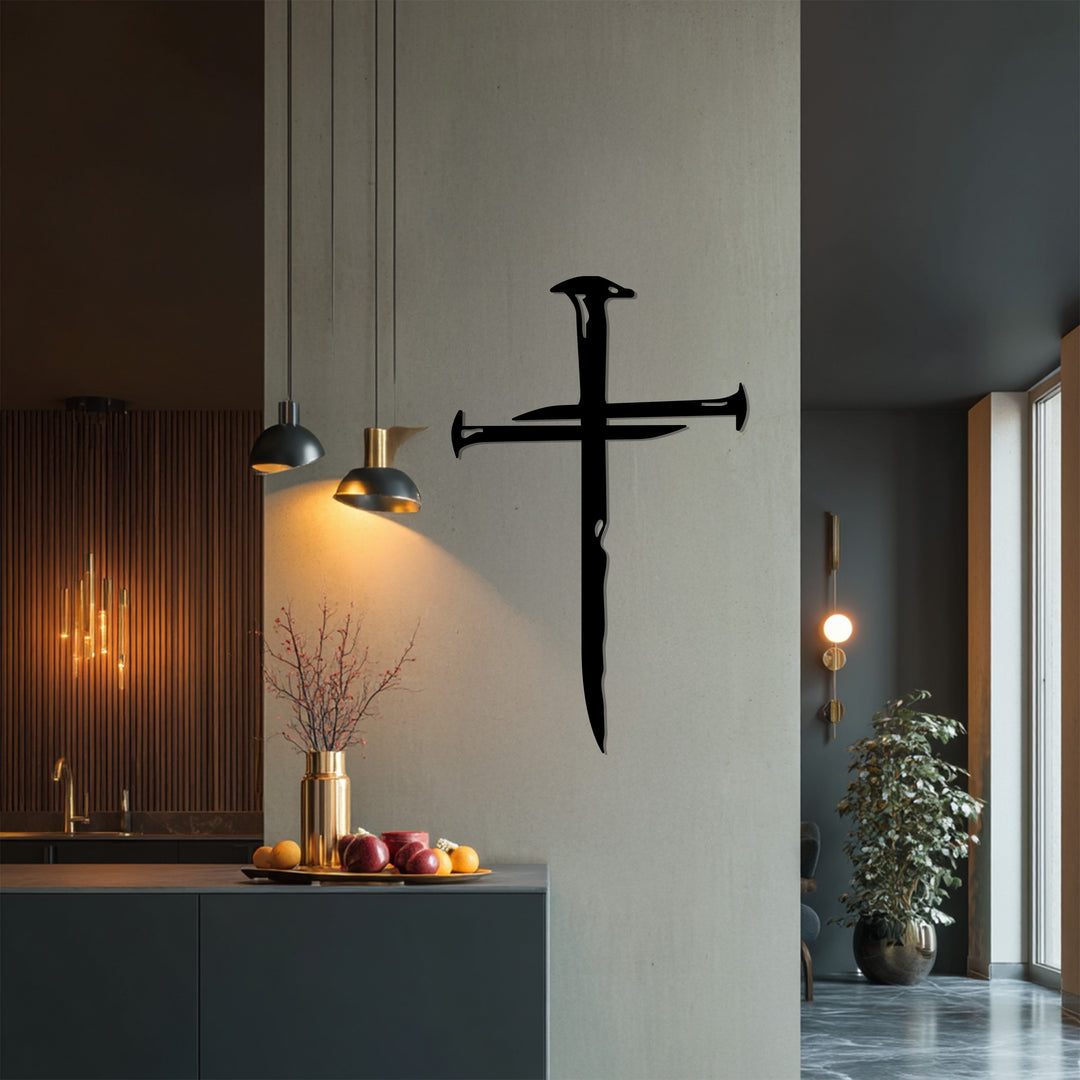 Minimalist crucifix wall decoration in metal
