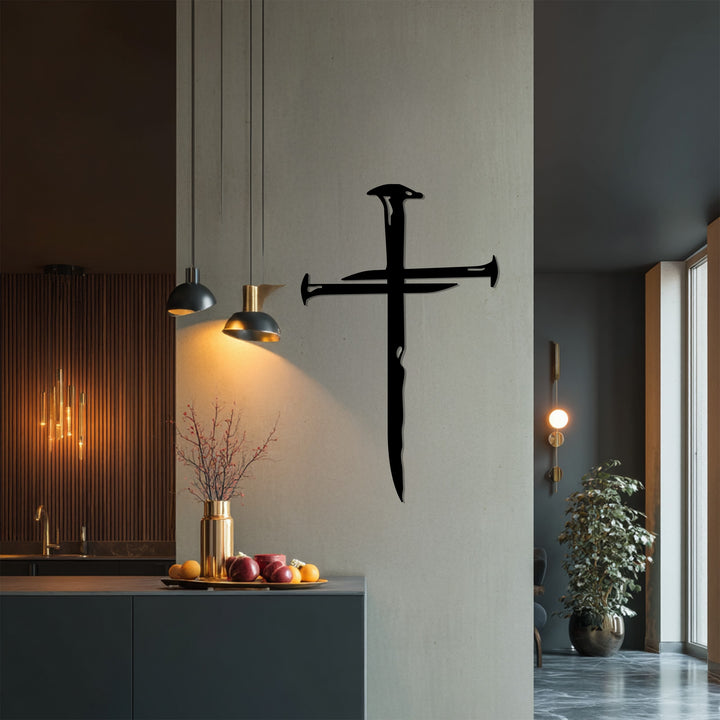 Minimalist crucifix wall decoration in metal