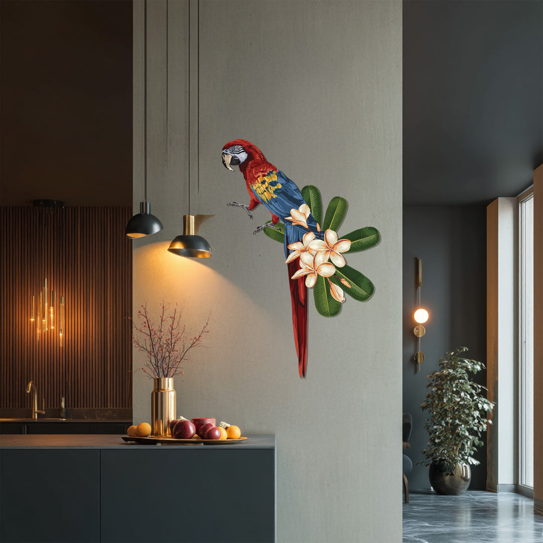 Tropical Parrot Metal Wall Art – Exotic Bird & Flower Design