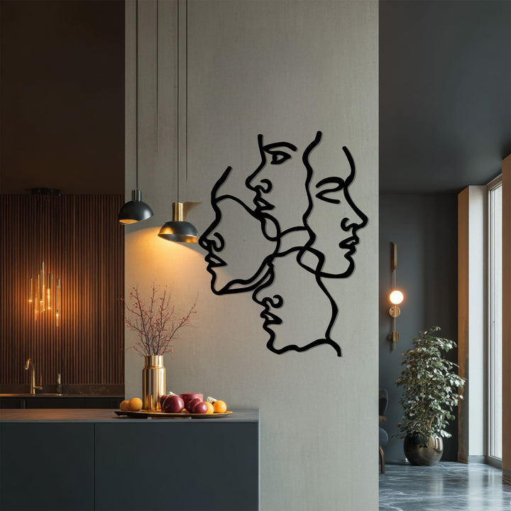 Overlapping profiles wall art in black metal