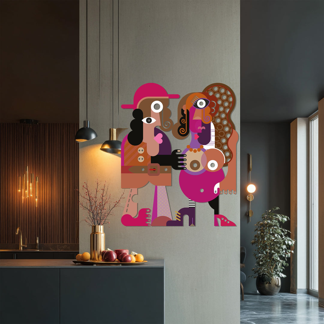 Modern cubist artwork featuring man and woman abstract forms
