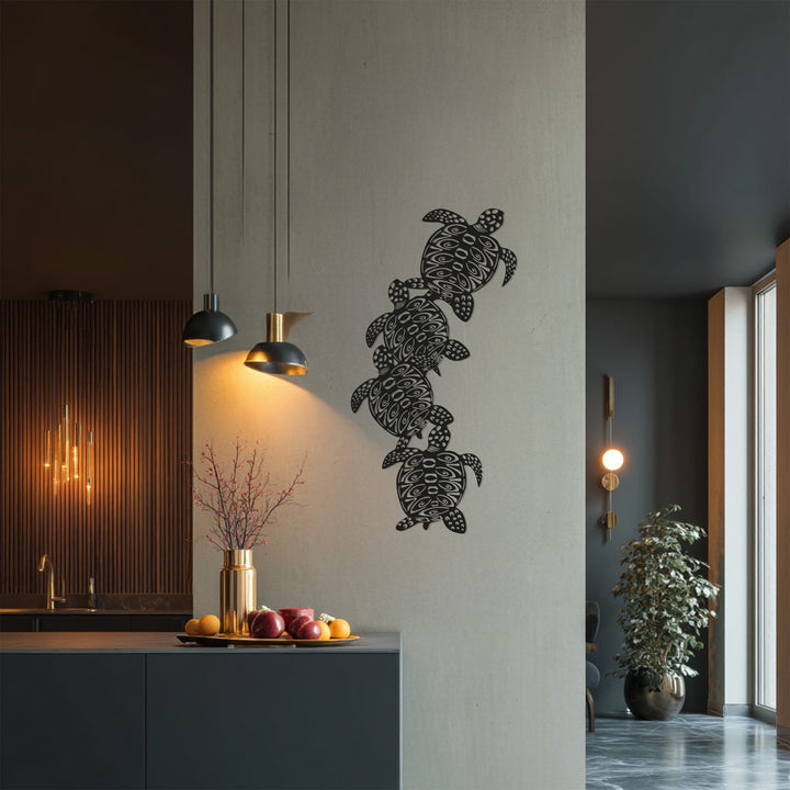 Black metal sea turtle artwork for coastal homes