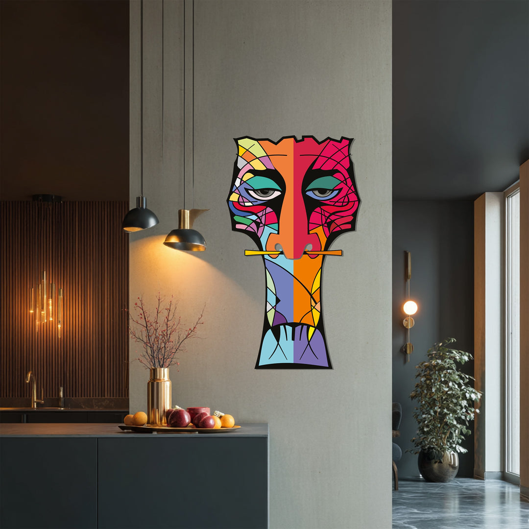 Abstract Tribal Totem Metal Wall Art – Modern Colorful Decor