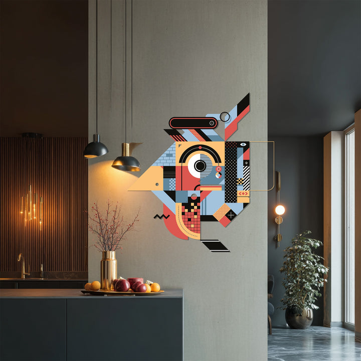 Colorful modern abstract artwork featuring bird form and lines