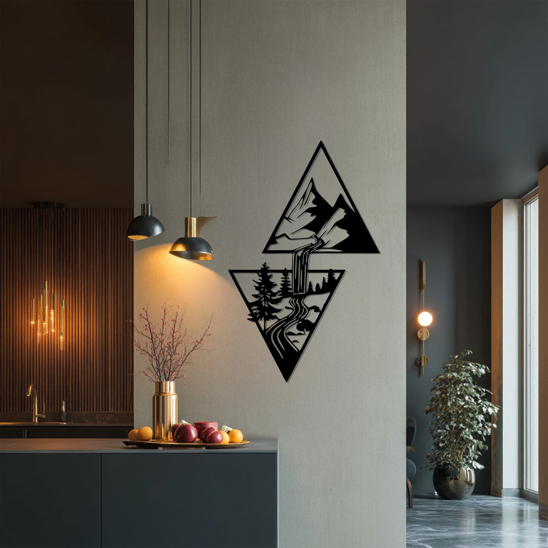 Mountain Cascade Metal Wall Art – Nature-Inspired Modern Home Decor